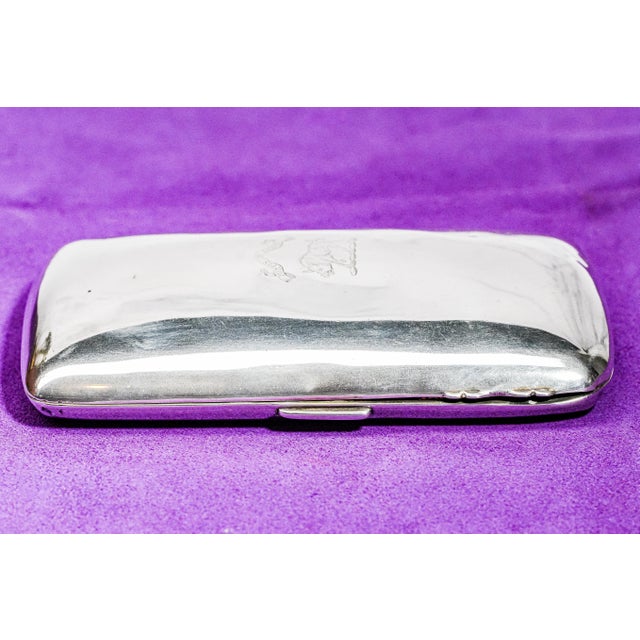 Silver Large Antique Sterling Silver Armorial Coat of Arms Boar Latin Motto Crest Cigar Card Case Holder Wallet Tobacciana For Sale - Image 8 of 17