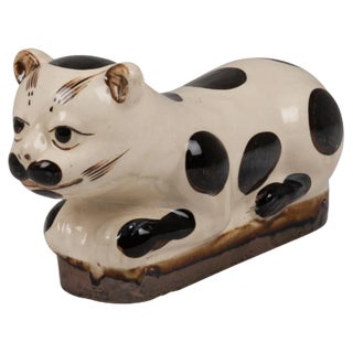 Cat in Black and White Ceramic, 1900s For Sale