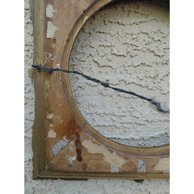 Mid-Century Ornate Gold Painted Square Wood Frame With Round Opening For Sale - Image 13 of 15