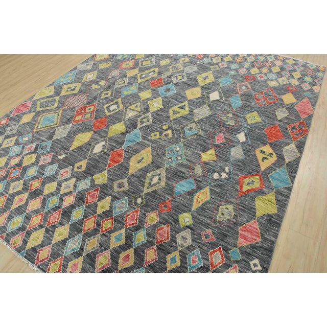 Tribal Moroccan Rug 8′ X 10’2” Gray Wool Contemporary Hand-Knotted Area Carpet For Sale - Image 3 of 15