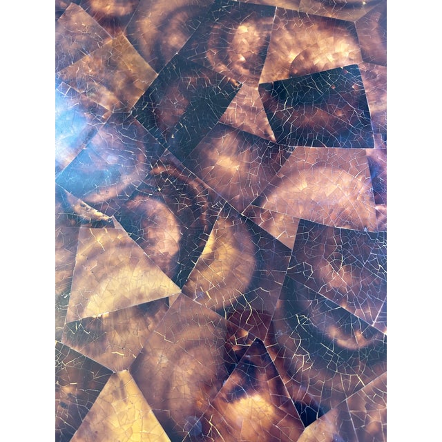 Aged Brass and Tessellated Coconut Shell End Table For Sale - Image 4 of 10