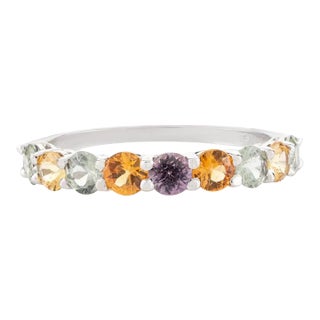 14k White Gold Stackable Multi Gemstone Half Eternity Band Ring Size 7 For Sale