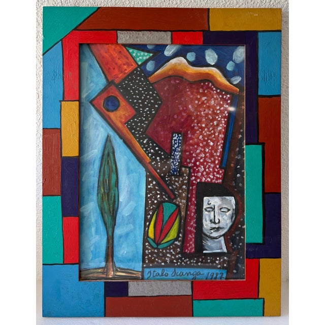 Italo Scanga (Italian American 1932-2001) Mixed Media (with hand painted sculpture frame) Charcoal, gouache, acrylic...