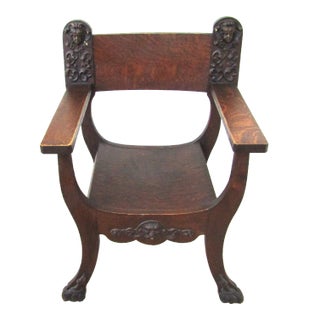 19th Century Spanish Colonial Altar Carved Armchair With Wood Seat and Back For Sale