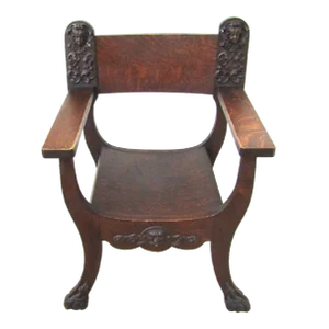 19th Century Spanish Colonial Altar Carved Armchair With Wood Seat and Back