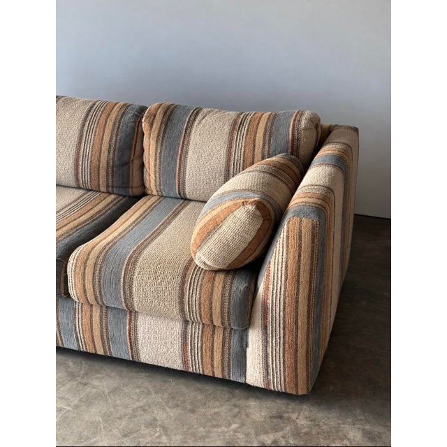 Postmodern 1970s Vintage Striped Woven Upholstery Three-Seat Sofa For Sale - Image 3 of 16