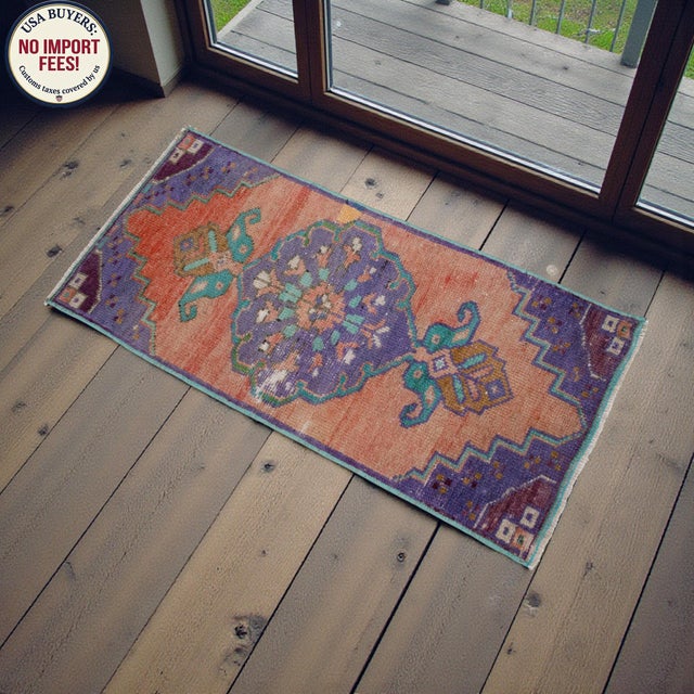 Purple Hand Knotted Door Mat, Entryway Rug, Bath Mat, Kitchen Decor, Small Rug, Turkish Rug - 1′4″ × 2′11″ For Sale - Image 8 of 15