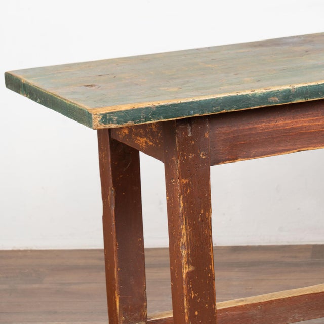 Wood 19th Century Rustic Original Painted Work Console Table For Sale - Image 7 of 14