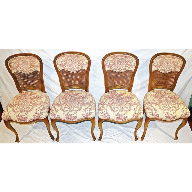 1920s French Balloon Back Caned Toile Dining Chairs- Set of 4 For Sale - Image 10 of 10