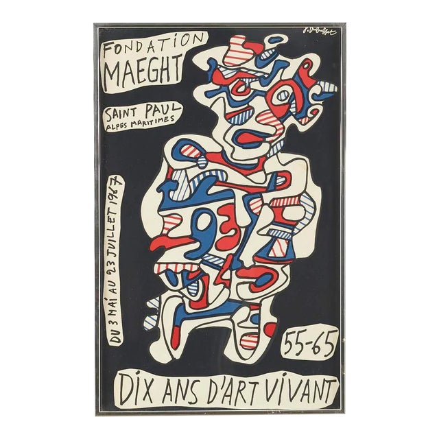 1960s Vintage Jean Dubuffet “Dix Ans D’art Vivant” Framed Poster For Sale