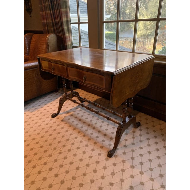 Late 19th Century Antique English Regency Burl Walnut Two-Drawer Drop Leaf Sofa Table For Sale - Image 12 of 12