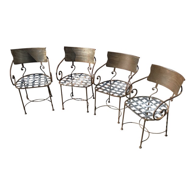 Set of Four Welded Wrought Iron Patio Garden Chairs Chairish