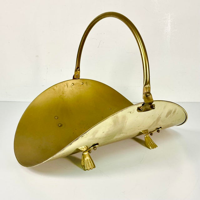 Mid-Century Federal Arts & Crafts Old Gold Matte Finish Firewood Holder With Paw Feet. For Sale - Image 4 of 11