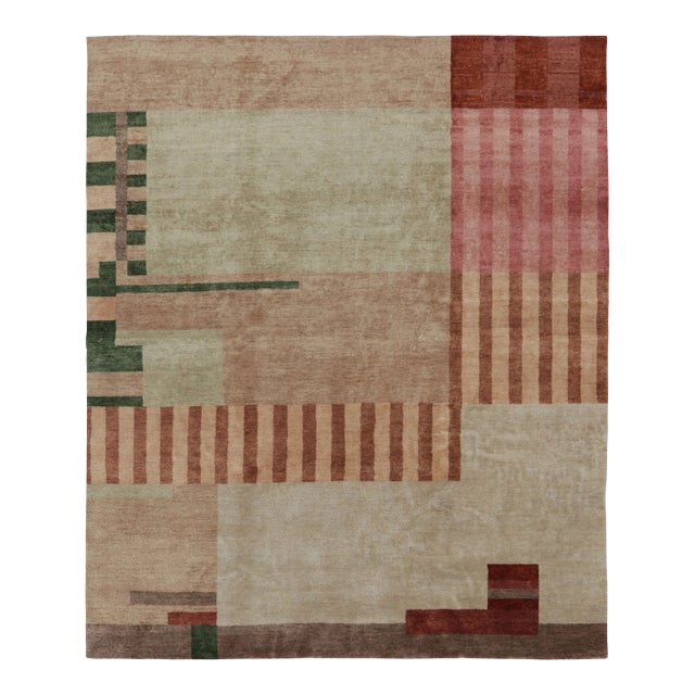 Rug & Kilim’s French Art Deco Style Square Rug in Beige-Pink With Geometric Patterns For Sale