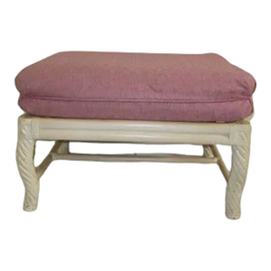 1980s Vintage Footstool Ottoman Rattan Beige Pink Cushion Lane Furniture