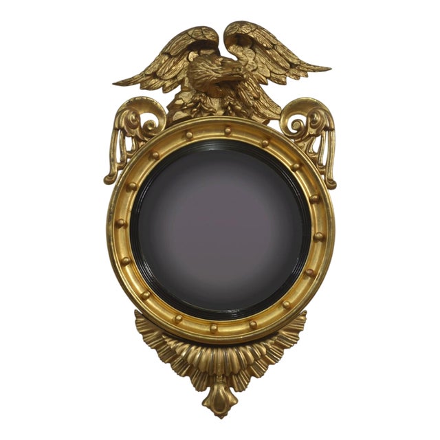 Giltwood Convex Wall Mirror with Eagle Crest, 1890s For Sale