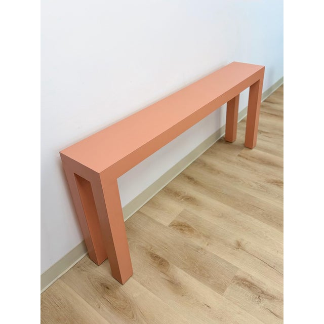 Vintage Salmon Laminate Narrow Console Sofa Table Postmodern Retro Slim For Sale - Image 9 of 12
