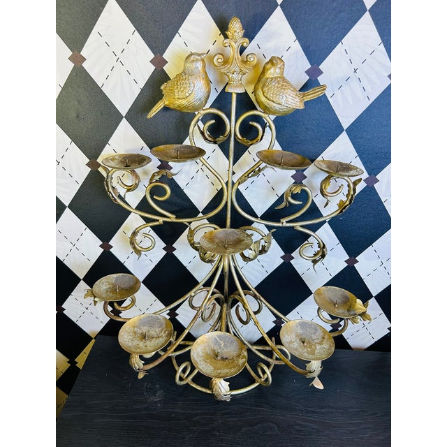 1980s Grand Hollywood Regency Gilt Bird Candelabras With Scrolling Branches, Pair For Sale - Image 10 of 11