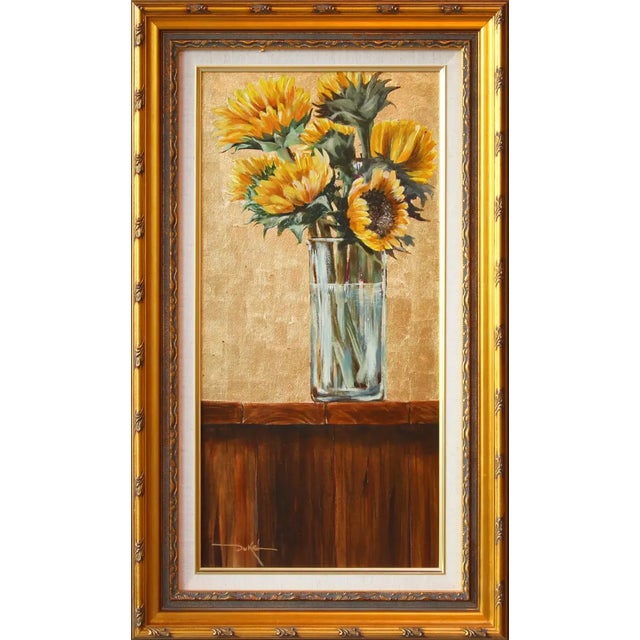 Duke Windsor's Realist Gold Leaf Painting "Sunflower Ill" For Sale