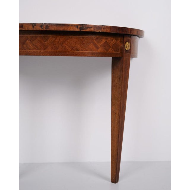 Antique Console Table in Fruitwood with Marquetry and Gilded Ornaments, 1880 For Sale - Image 4 of 6