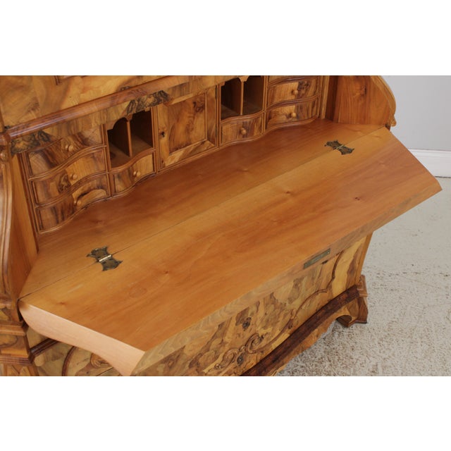 Wood Vintage Italian Olive Wood Secretary Desk For Sale - Image 7 of 18