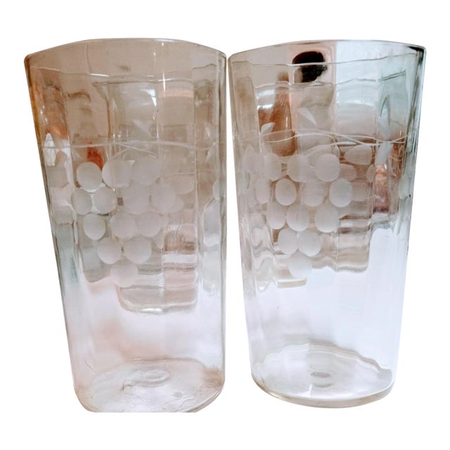 1930s Depression Glasses Etched Grapes - Set of 2 For Sale