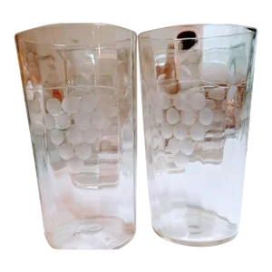 1930s Depression Glasses Etched Grapes - Set of 2