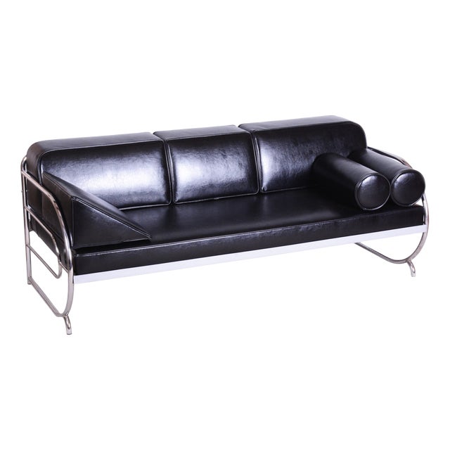 Bauhaus Sofa in Chromed Steel and Leather by Robert Slezák, Czech, 1930s For Sale