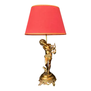 French Gilt Bronze Table Lamp Sculpture by Auguste Moreau “The Lyre Player”, Circa 1890