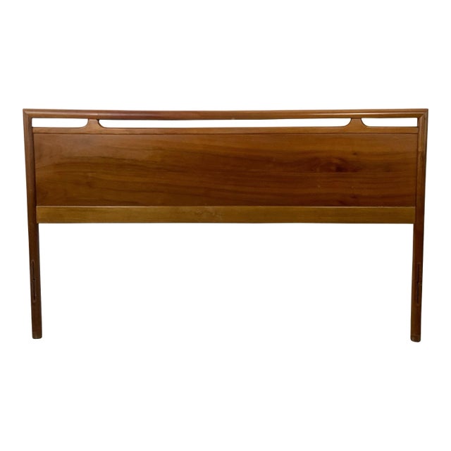 Mid-Century Walnut Headboard, Full Size, Sculptural Upper Detail For Sale