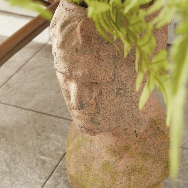 Farmhouse Weathered Garden Male Bust Planter For Sale - Image 3 of 13