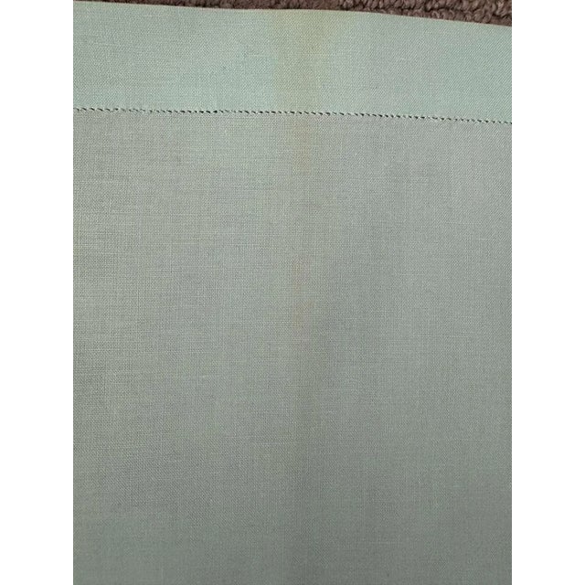Vintage Aqua Linen Guest Towel with Padded Satin Stitch Floral Embroidery, Single Turquoise Fingertip Towel, Art Deco Era Linen For Sale - Image 4 of 9