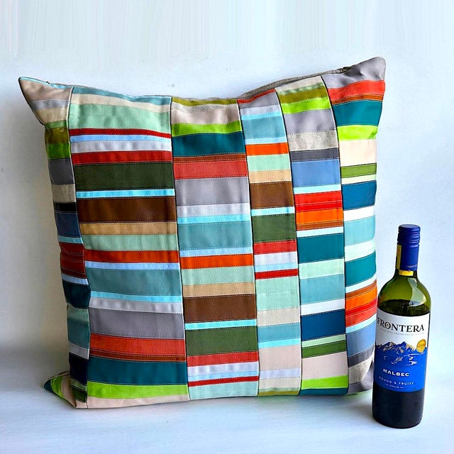 Vintage Grosgrain and Linen 22" Pillow by Dransfield & Ross For Sale - Image 9 of 11