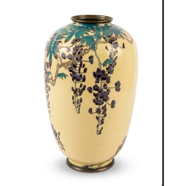 Late 18th Century Shezaburo Goto Japanese Meiji. Yellow vase wisteria motif