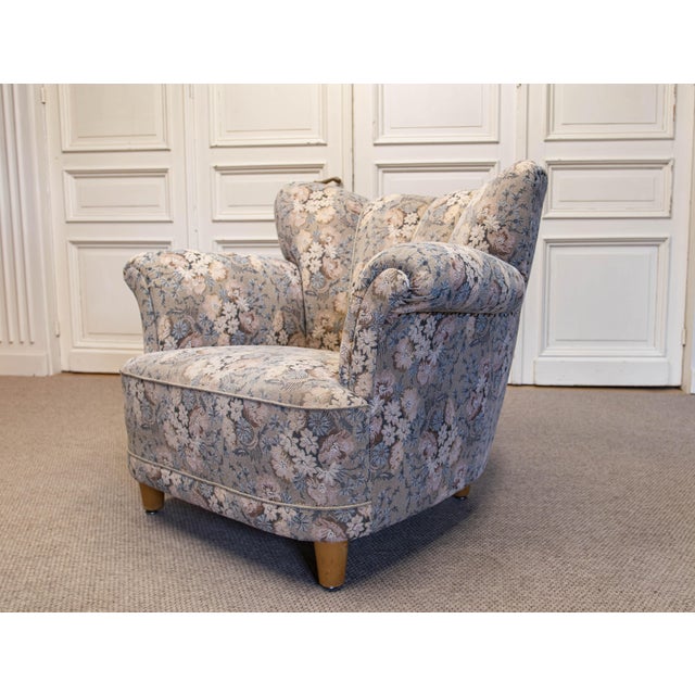 1940s Vintage Danish Wingback Chair with Jacquard Fabric, 1940s For Sale - Image 5 of 13