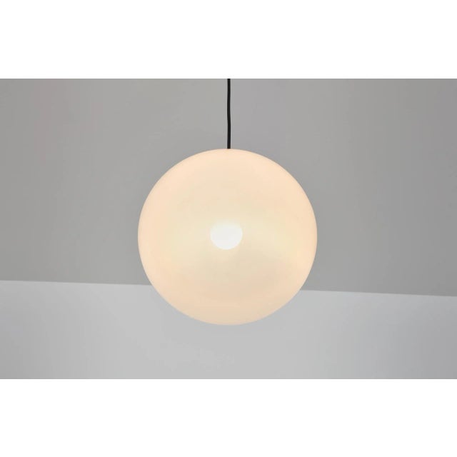 Medium size version. Opaque glass with gradient finish, chrome suspension. Very good vintage condition. Also available in...