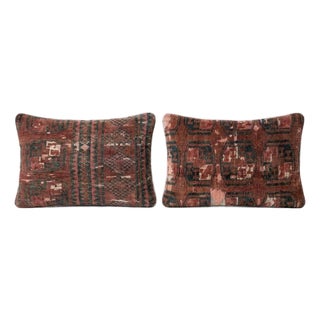 Turkish Wool Lumbar Rug Pillow Cover 16'' X 24'' & 16'' X 25'' - Set of Two For Sale