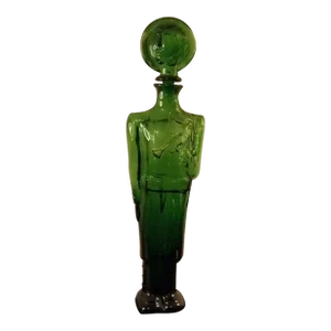 Vintage Green Empoli Bugle Boy Decanter With Stopper, Italy