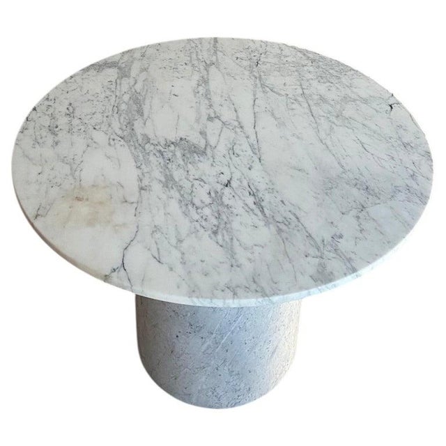 Contemporary Minimalist Post-Modern Round White Marble Dining Table + Cylindrical (Italy) For Sale - Image 3 of 10