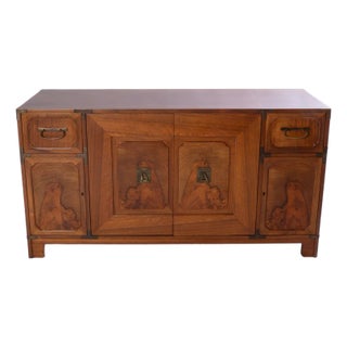 Baker Asian Style Walnut Credenza or Sideboard For Sale