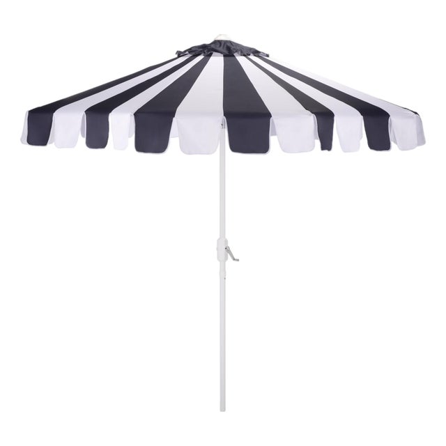Meze 9 Ft Crank Umbrella, Navy Cabana Stripe/White Pole For Sale
