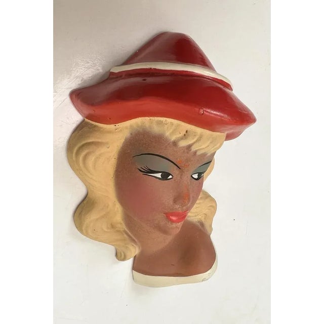 Vintage Ceramic Wall Masks of Young Women, 1960s, Set of 2 For Sale - Image 12 of 13