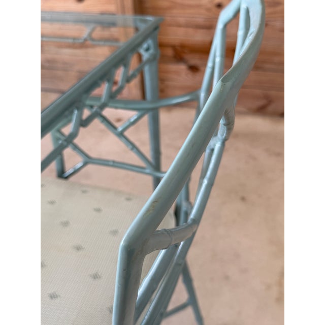 Vintage Brown Jordan Calcutta Faux Bamboo Aluminum Five Piece Patio Dining Set For Sale - Image 11 of 12