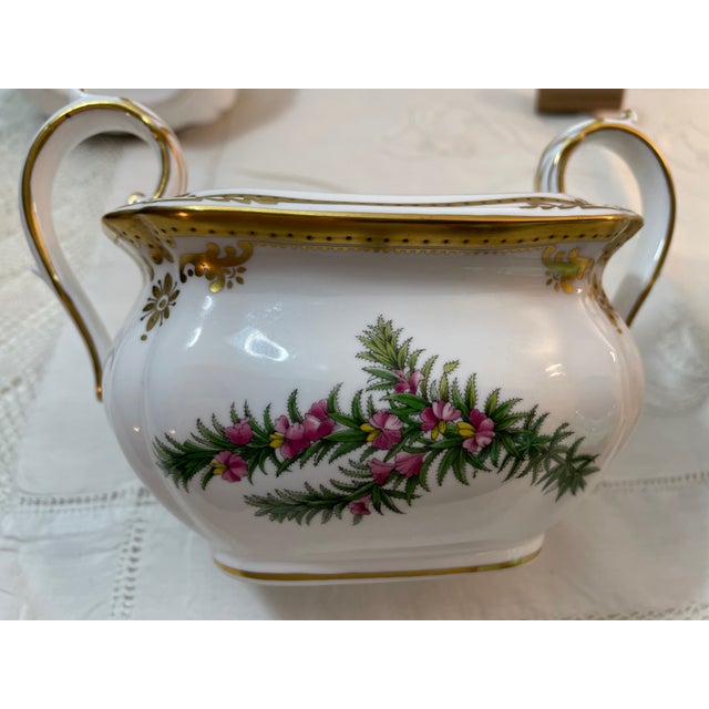 White Vintage Spode Stafford Flowers English Bone China Tea Service, 3-Piece Set For Sale - Image 8 of 18