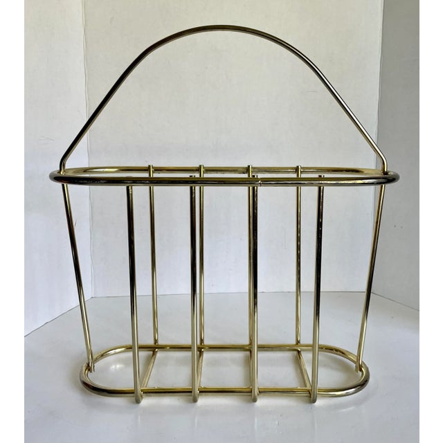 1980s Vintage Postmodern Gold Brass Oval Magazine Rack For Sale - Image 5 of 8