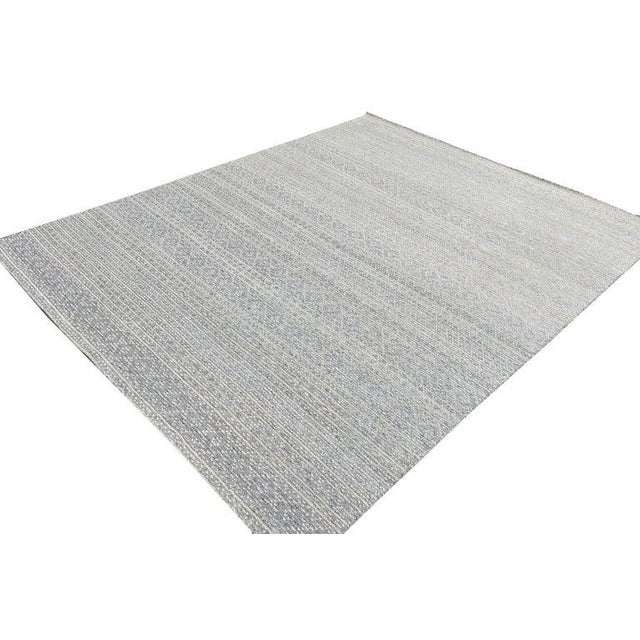 Contemporary 10x14 Ivory Hand-Knotted Wool Textured Banded Subtle Geometric Modern Carpet Rug For Sale - Image 3 of 11
