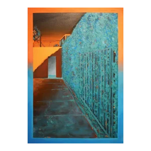 2022 "Lost in l.a." Orange and Blue Contemporary Abstract Landscape Painting by Nathan Sing