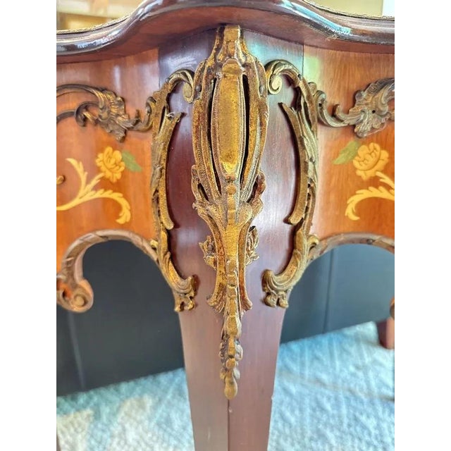Wood Louis XV–style Marquetry Console Table With Decorative Gilt-Metal Mounts For Sale - Image 7 of 9