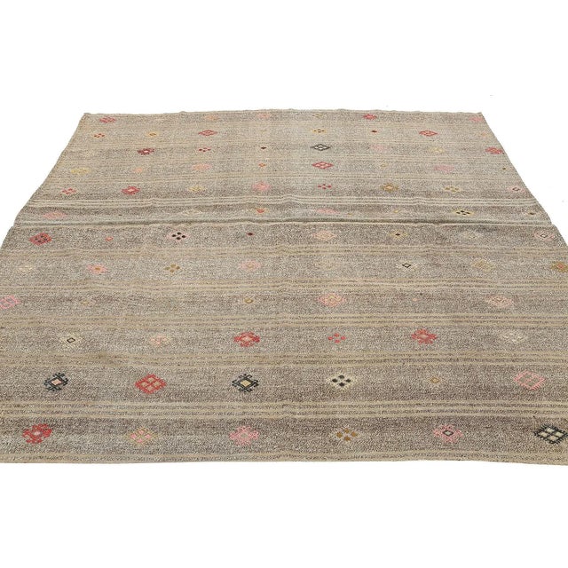 Mid 20th Century Vintage Embroidered Modern Kilim For Sale - Image 4 of 7