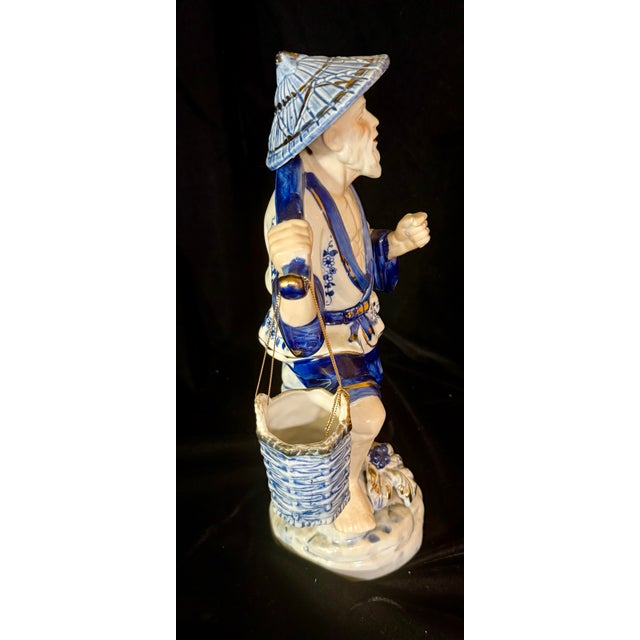 Large Vintage Chinese Fisherman Figurine For Sale - Image 10 of 12